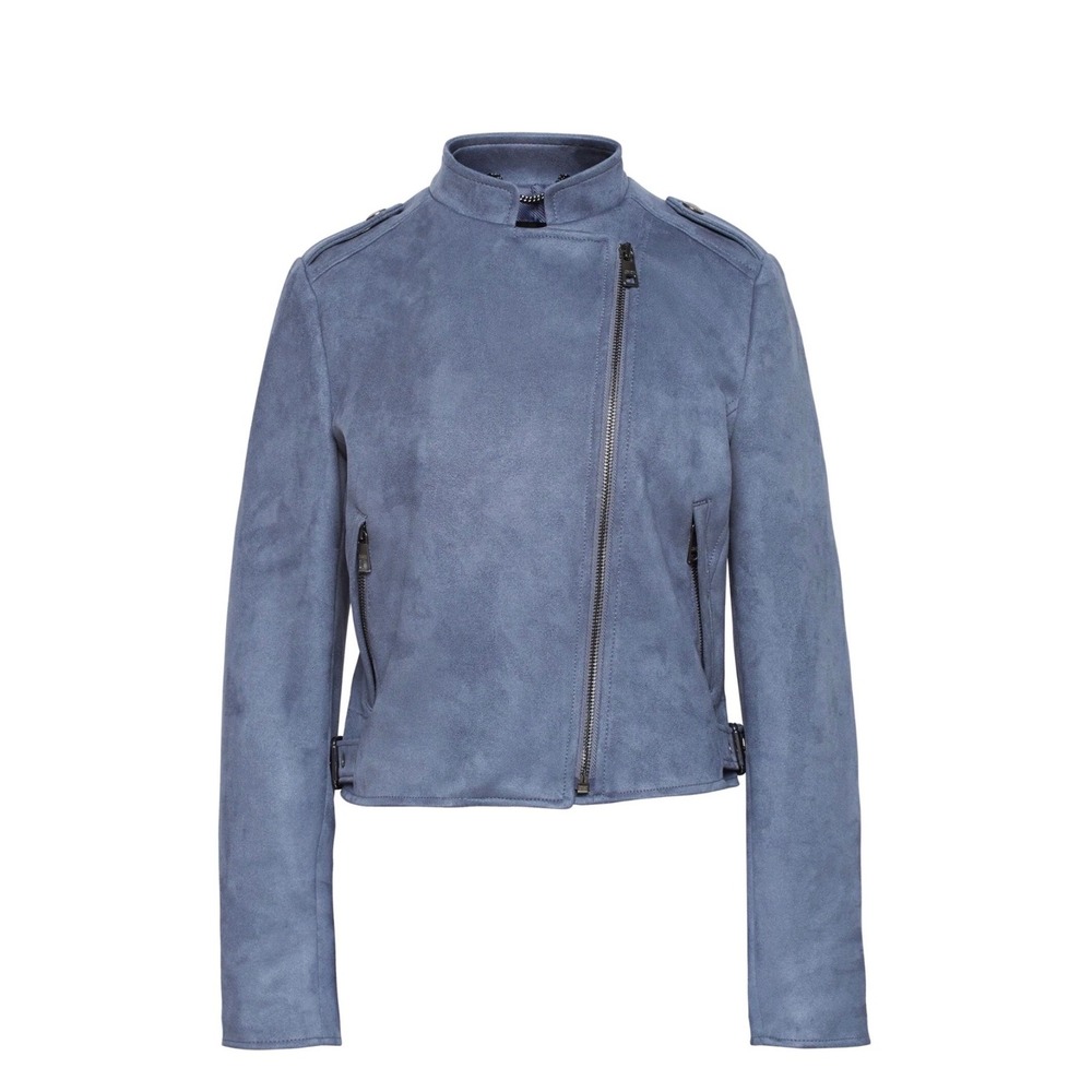 NWT Banana Republic Vegan Suede Moto Biker Jacket Blue Womens Small
